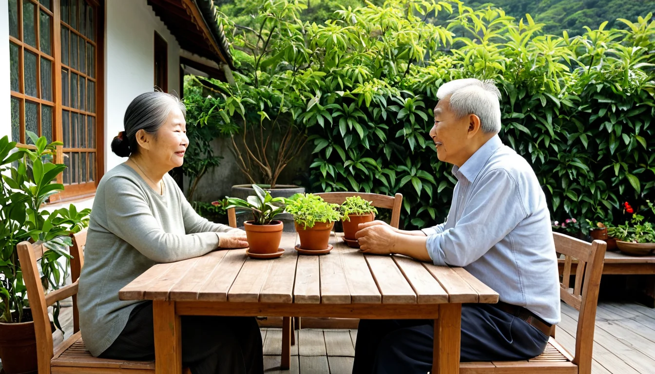 長者日間照顧花園情境示意，AI生成，非愛馨實際人員或服務紀錄
