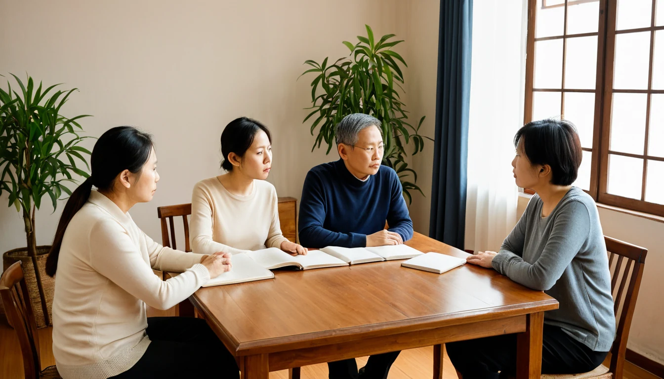 團隊交流學習情境示意，AI生成，非愛馨實際人員或服務紀錄