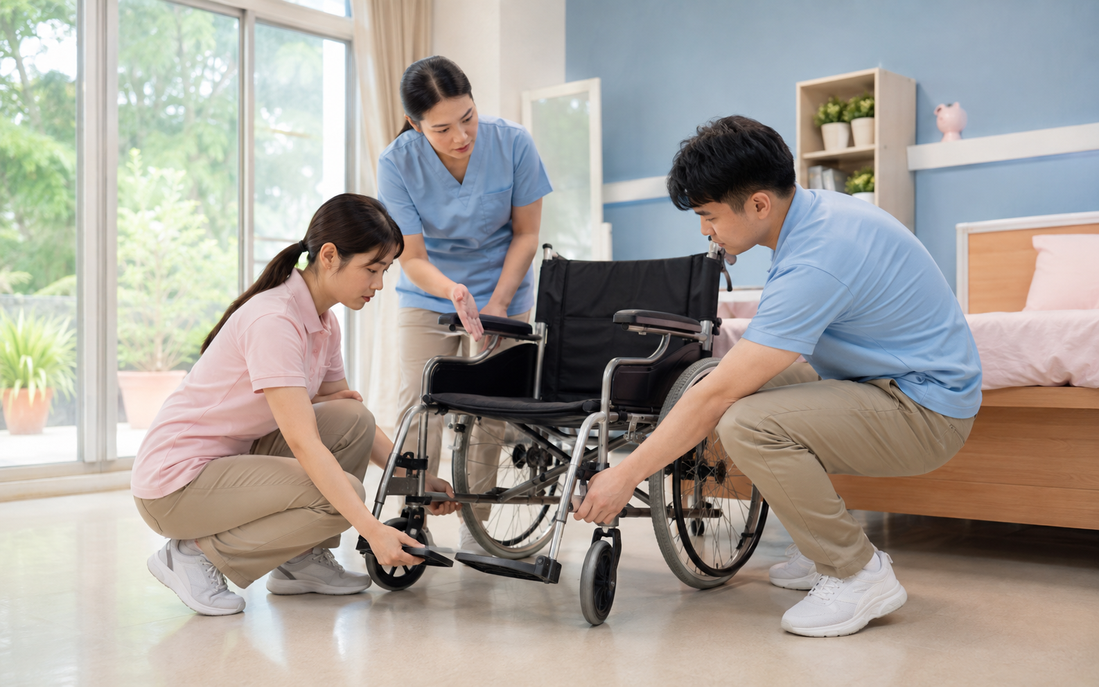 照顧服務員輪椅操作課程情境示意，非實際課程照片