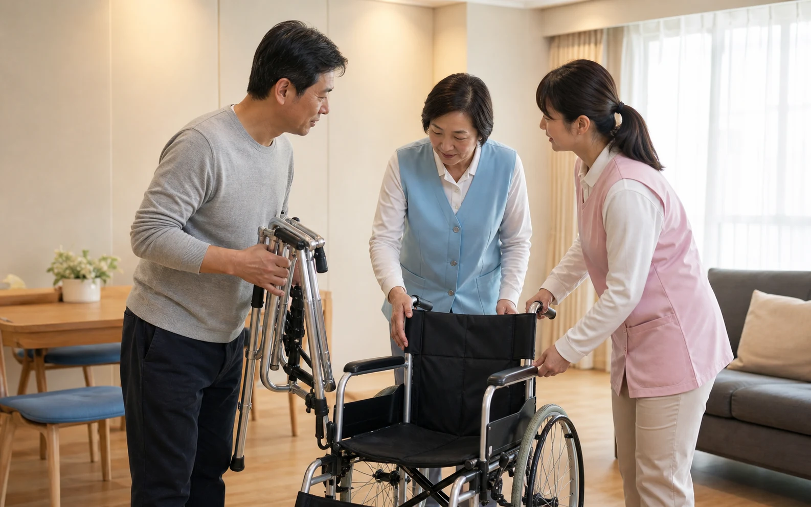 AI輔具與物資媒合情境示意，非即時庫存或實際服務紀錄